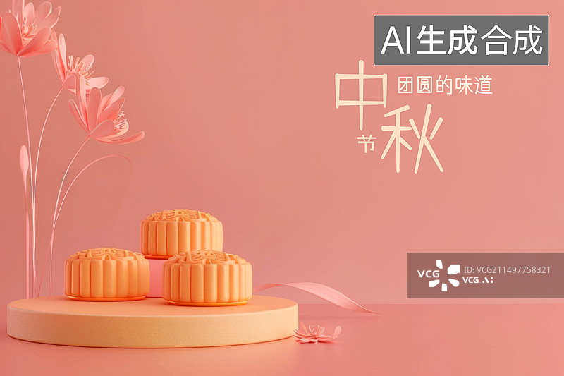 【AI数字艺术】纯色背景中秋节月饼图片素材