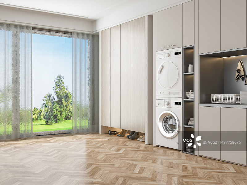 现代风格室内客厅洗衣机图片素材