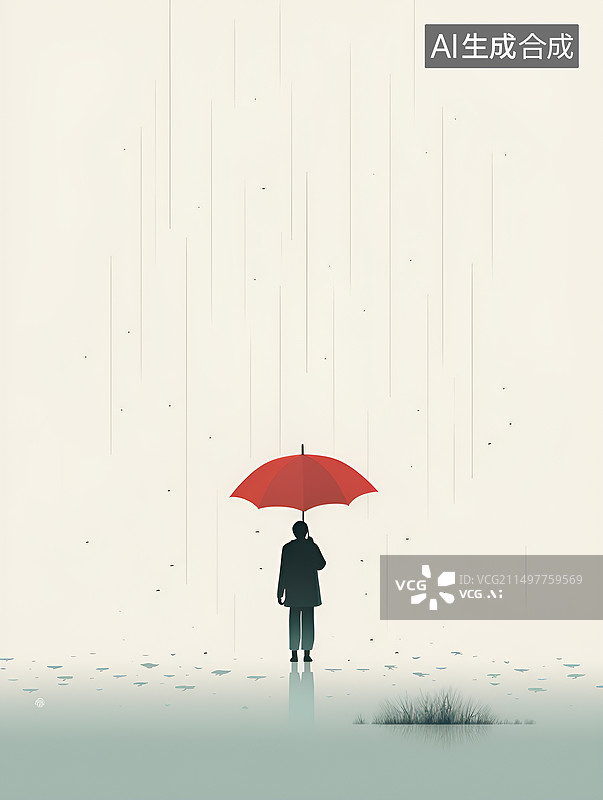 【AI数字艺术】雨伞水墨背景插画图片素材