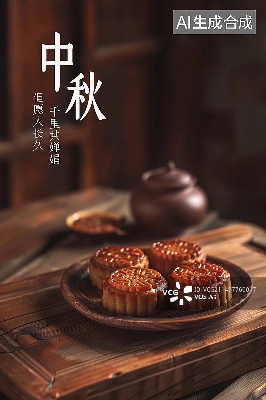 【AI数字艺术】中秋节美食月饼中式海报图片素材
