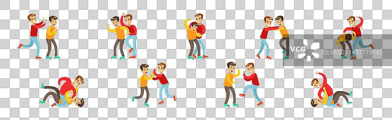 两个男孩互相殴打图片素材