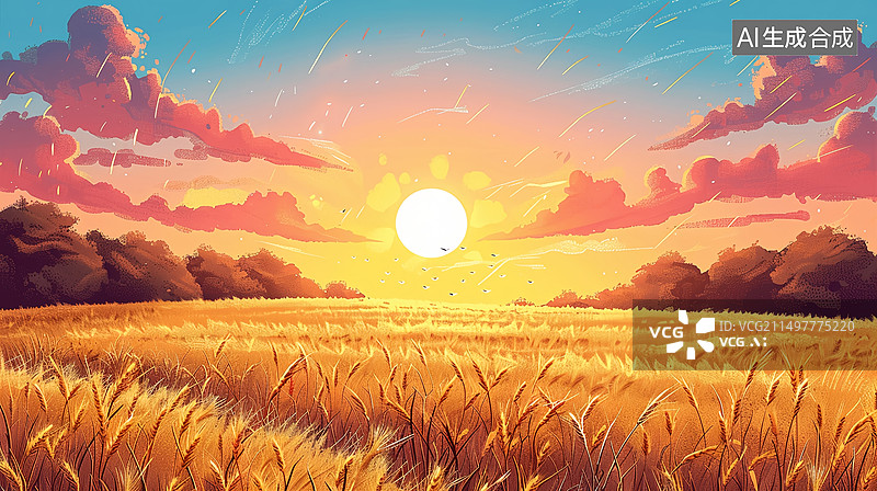 【AI数字艺术】秋天谷物丰收芒种小麦稻田节气海报图片素材