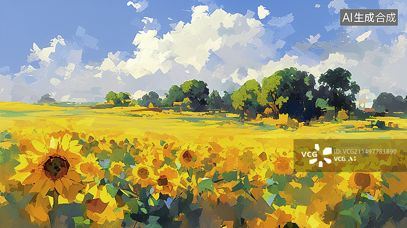 【AI数字艺术】油画风格夏季风光背景图图片素材