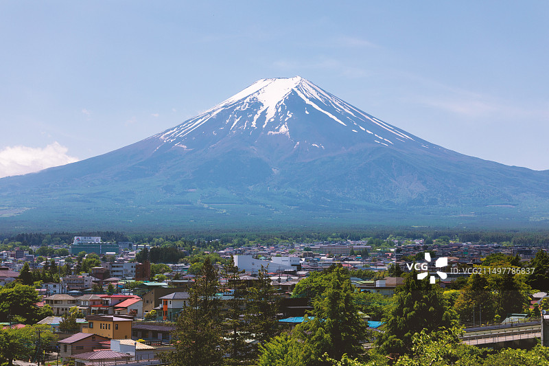 下吉田新仓浅间神社远眺富士山图片素材
