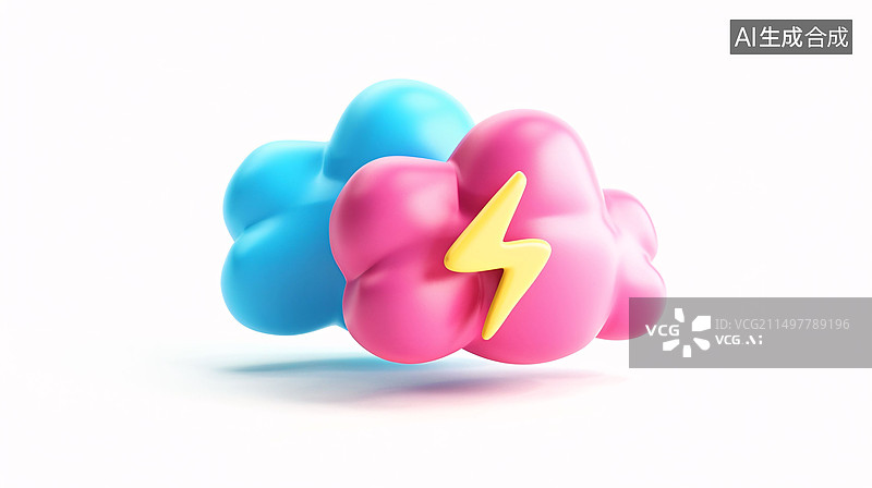 【AI数字艺术】雷电三维自然概念图标雷雨天气元素背景素材图片素材