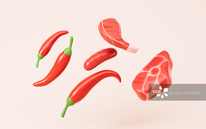 卡通烧烤烤串烤肉模型3D渲染图片素材