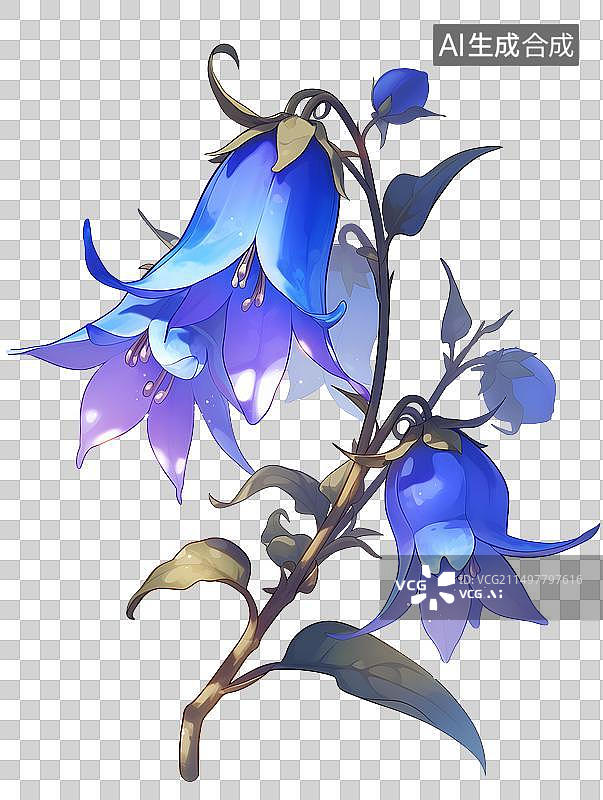【AI数字艺术】美丽的蓝色梦幻风铃草图片素材
