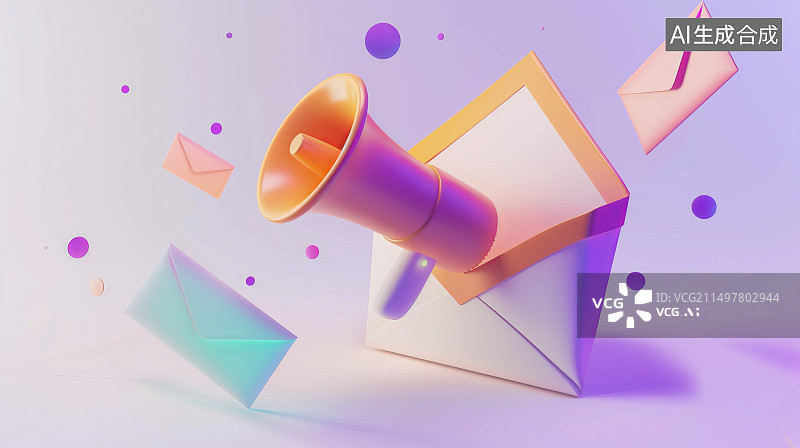 【AI数字艺术】3D卡通喇叭和邮件立体图标图片素材