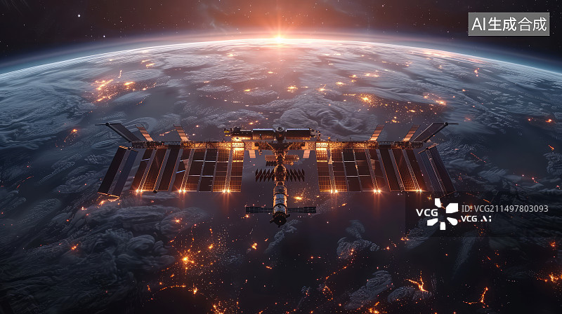 【AI数字艺术】载人飞船空间站宇宙探索科幻场景图片素材