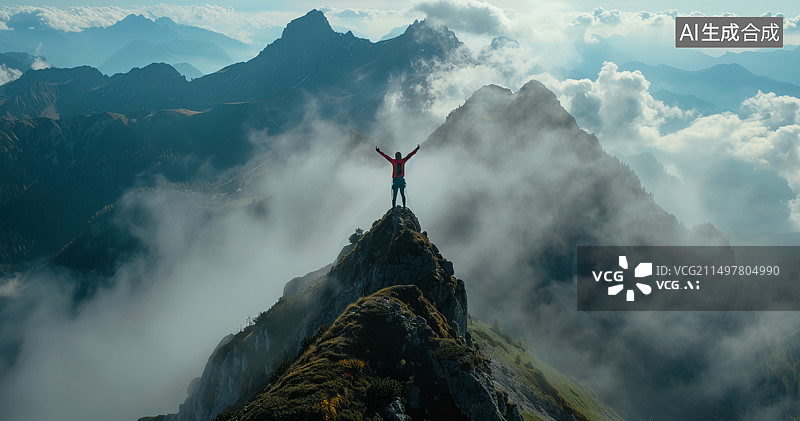 【AI数字艺术】站在白雪皑皑的山上的人图片素材