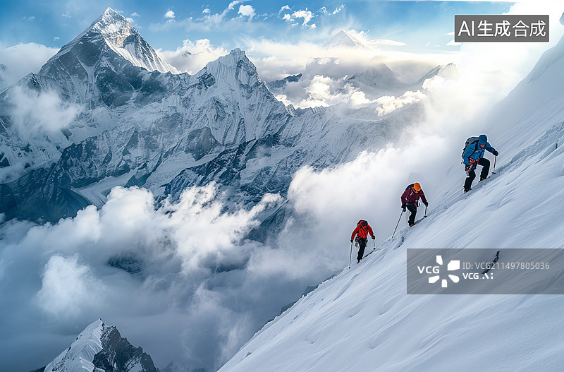 【AI数字艺术】站在白雪皑皑的山上的人图片素材