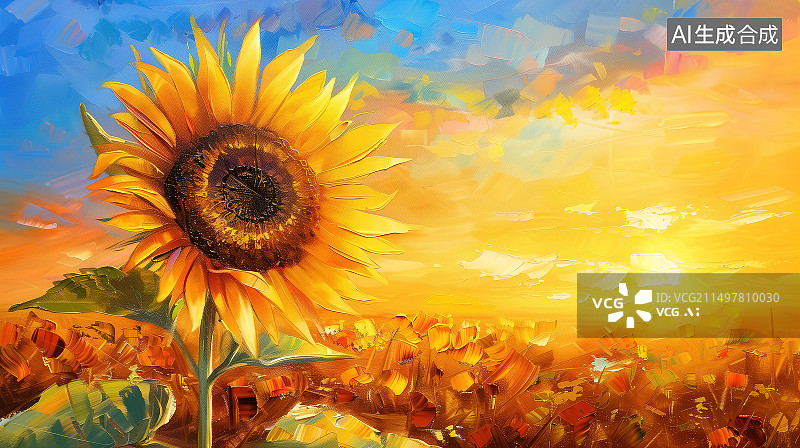 【AI数字艺术】一朵向日葵油画图片素材