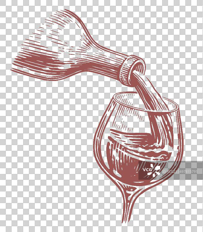 从瓶中倒入玻璃杯中的葡萄酒图片素材