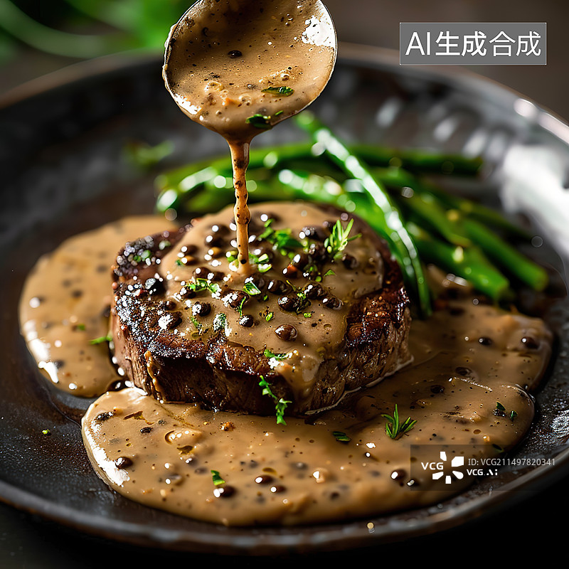 【AI数字艺术】桌上盘子里的肉的特写镜头图片素材