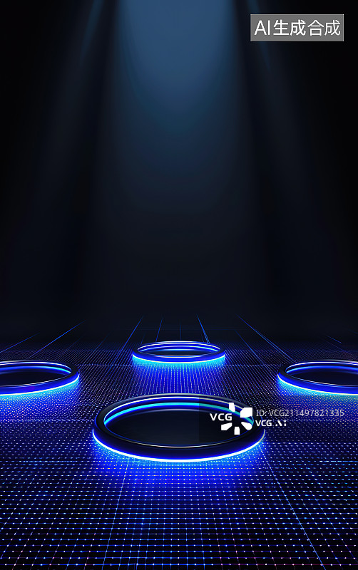【AI数字艺术】蓝色背景下照明设备的特写镜头图片素材