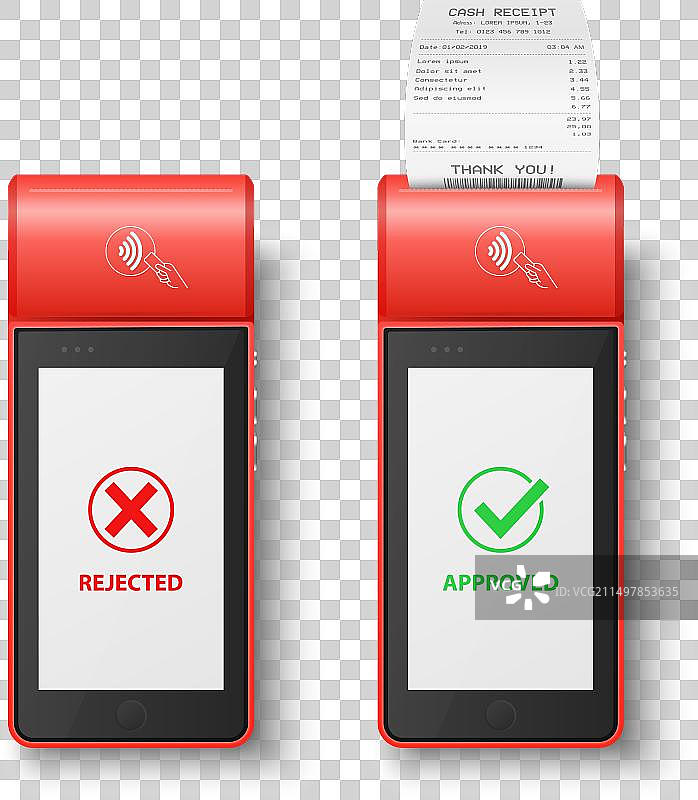 3D红色NFC支付机，显示交易被拒绝图片素材