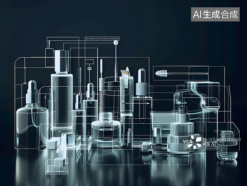 【AI数字艺术】美妆瓶子罐子容器X光射线感艺术风格图片素材