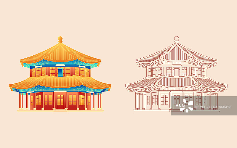国风青岛城市古代建筑栈桥矢量插画图片素材