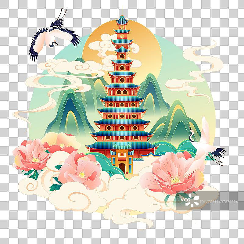 国风重庆城市古代建筑插画图片素材