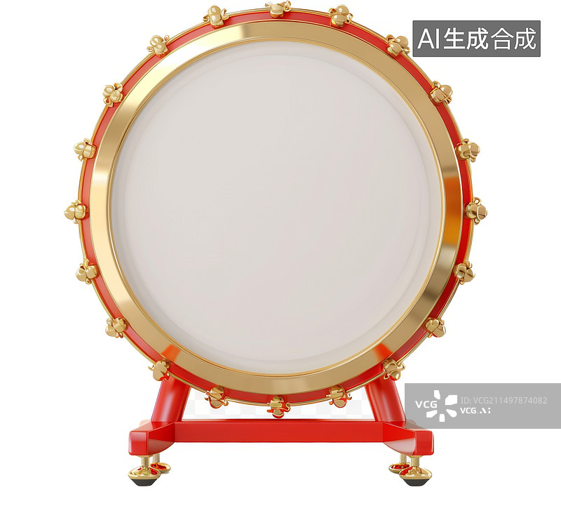 【AI数字艺术】红色中国大鼓3D元素插画图片素材