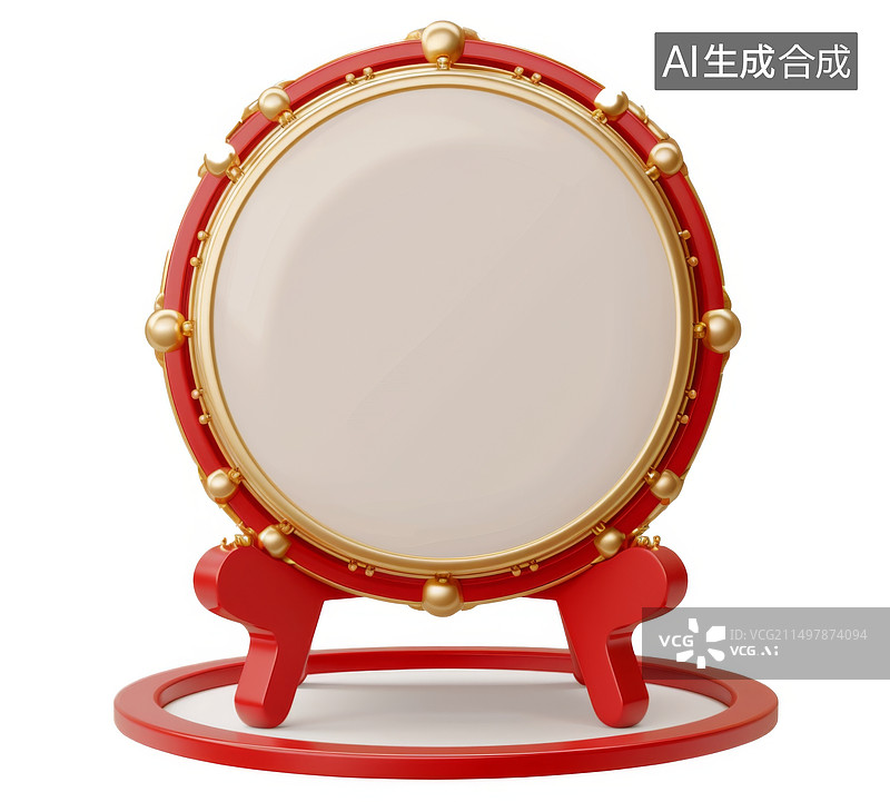 【AI数字艺术】红色中国大鼓3D元素插画图片素材