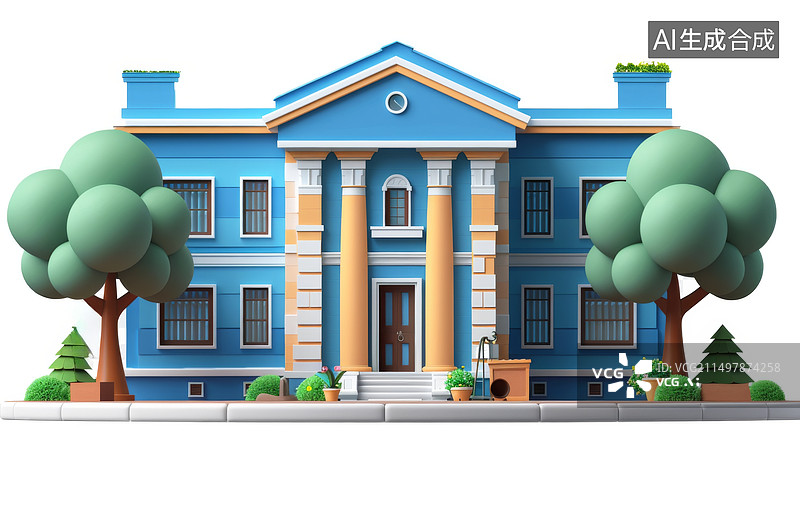 【AI数字艺术】学校教学楼3D元素插画图片素材