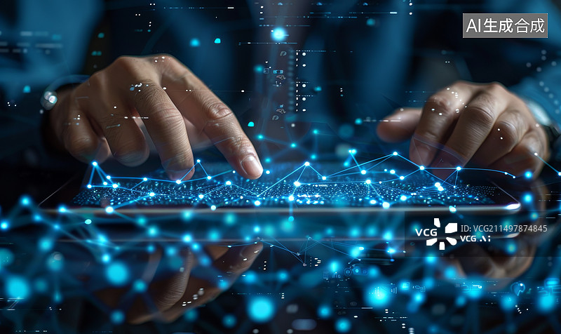 【AI数字艺术】人手触摸人工智能科技插画图片素材