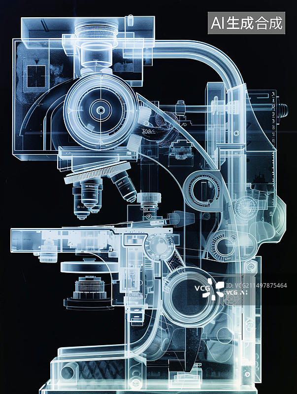 【AI数字艺术】全息投影X射线未来科技先进显微镜概念图图片素材