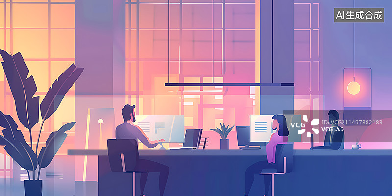 【AI数字艺术】扁平风商务职场插画图片素材