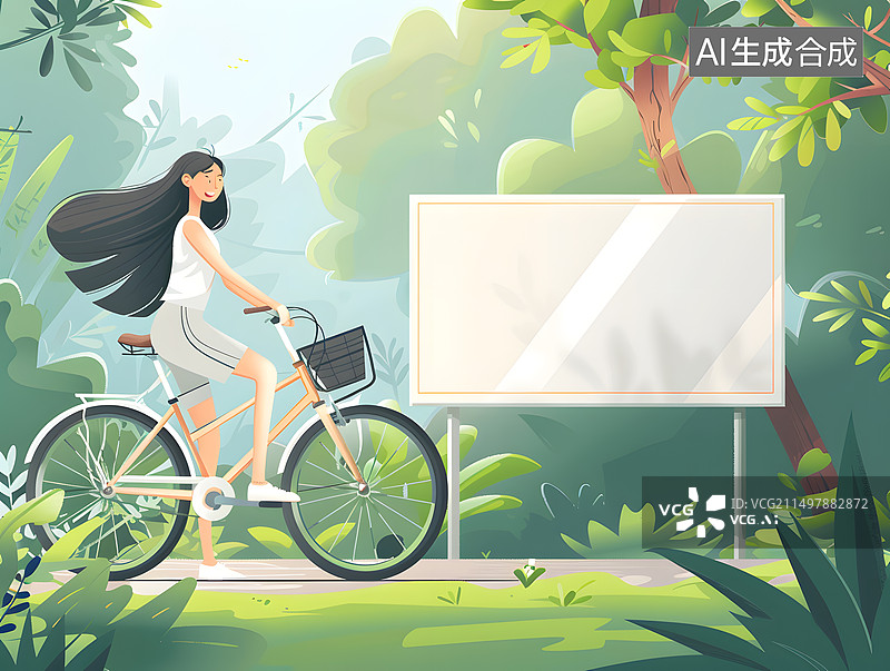 【AI数字艺术】户外休闲活动骑自行车的女孩图片素材