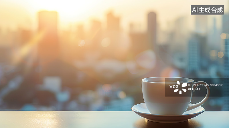 【AI数字艺术】城市阳台背景下的一杯咖啡图片素材