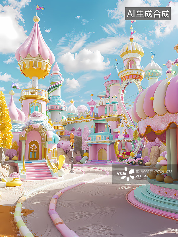 【AI数字艺术】俄罗斯欧洲风情小镇糖果色3D场景图片素材