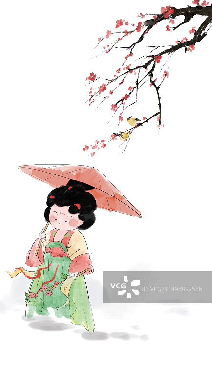 水墨画   人物 梅花图片素材