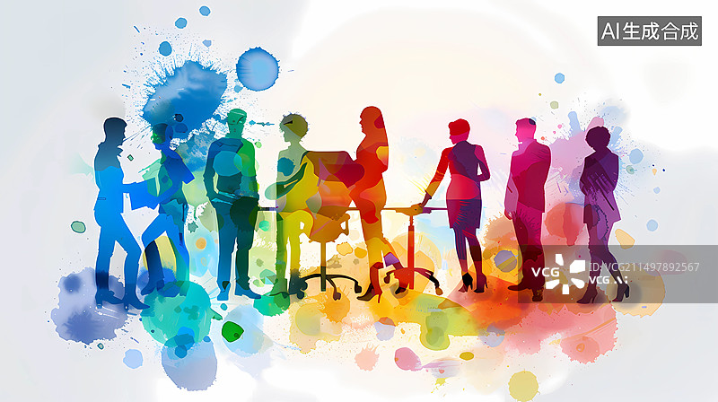 【AI数字艺术】商务风格插画——在办公室商务会谈图片素材