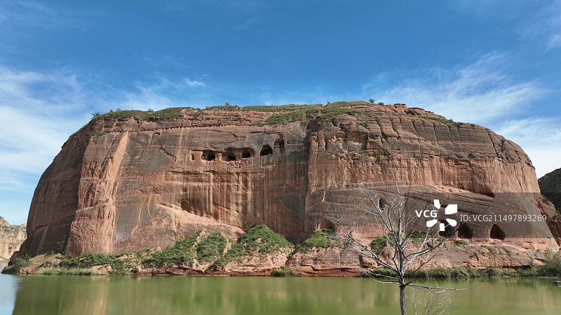 陕西榆林市波浪谷方山型丹霞地貌航拍图片素材
