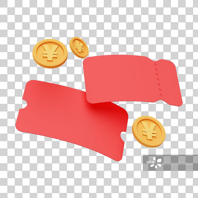 3D渲染卡通风格优惠券打折券钱币免抠元素图片素材