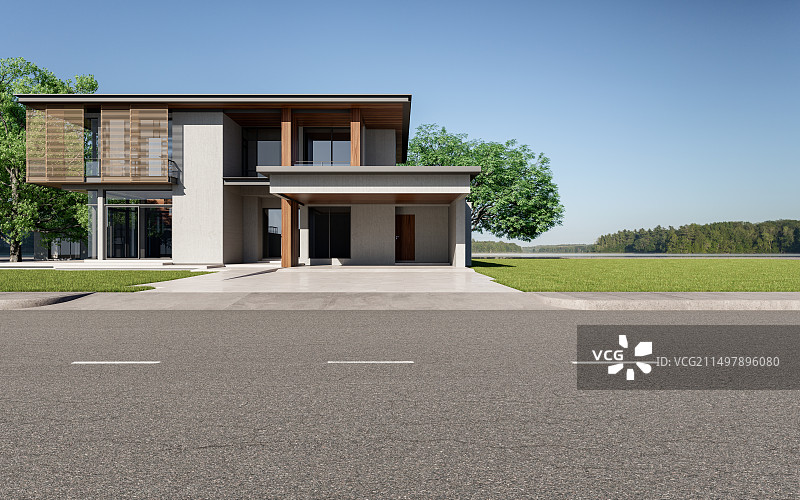 沥青路面_独栋别墅图片素材