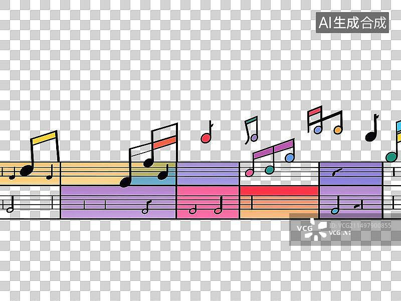 【AI数字艺术】彩色五线谱，音符图片素材