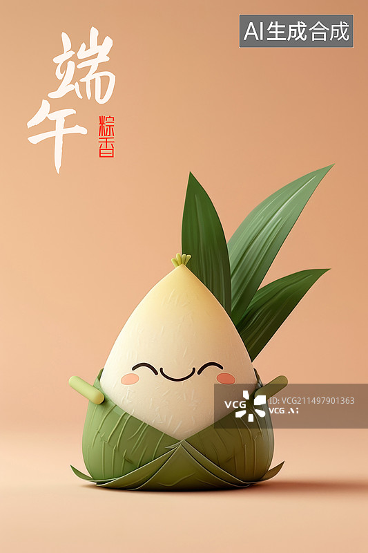 【AI数字艺术】端午节可爱的粽子海报壁纸图片素材