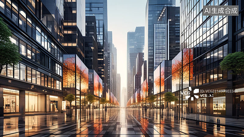 【AI数字艺术】城市商务区街道图片素材