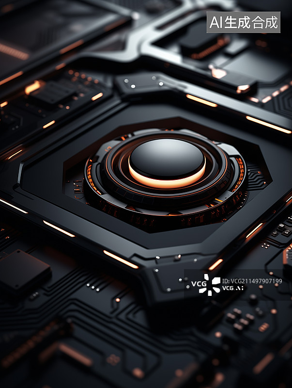 【AI数字艺术】黑色背景电路板抽象风格插画图片素材