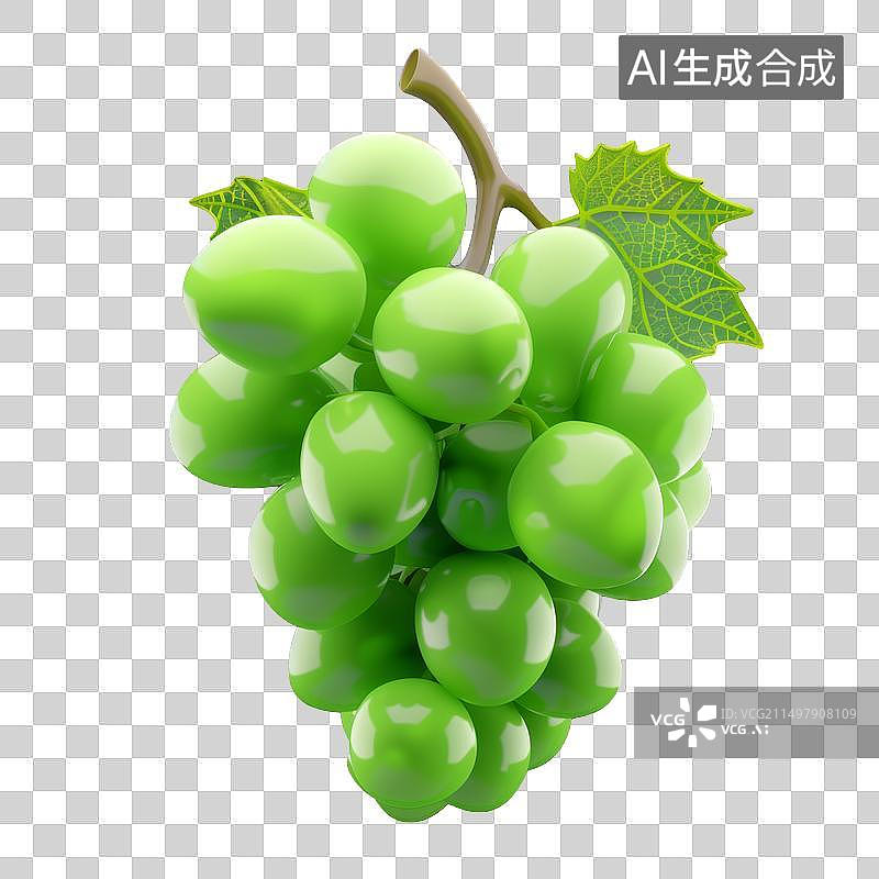 【AI数字艺术】3D卡通绿色葡萄PNG免扣元素图片素材
