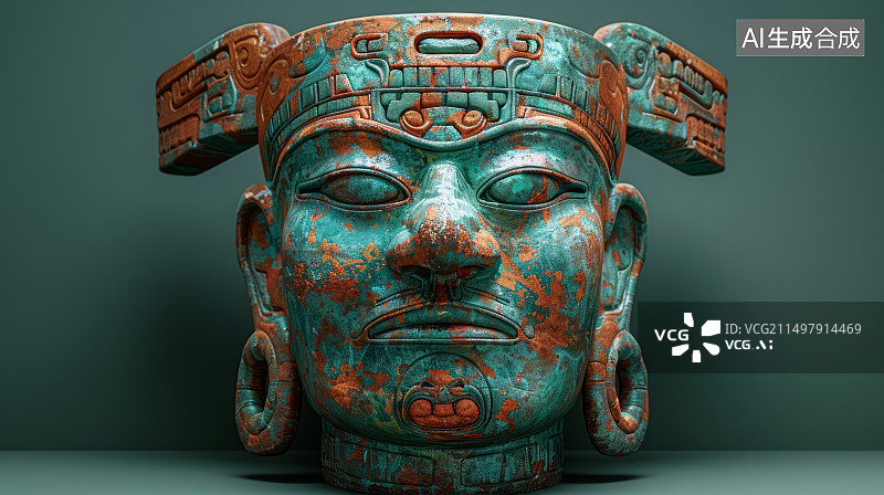 【AI数字艺术】古代文明文物考古青铜器面具图片素材