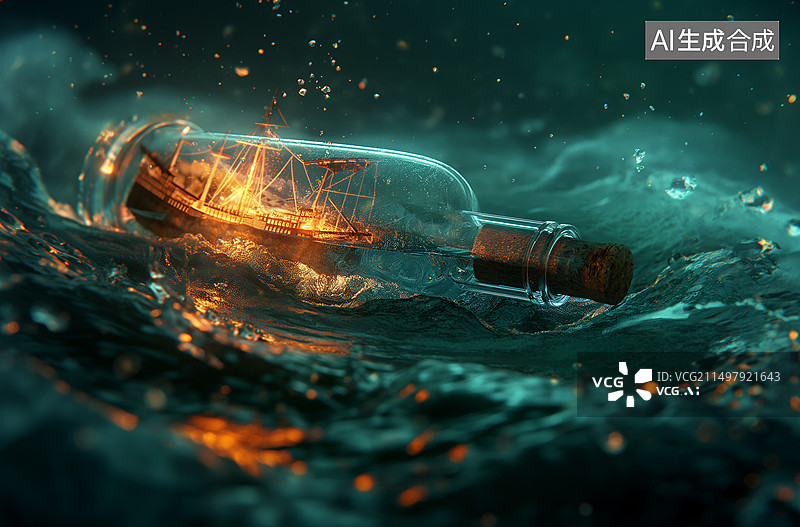 【AI数字艺术】漂流瓶特写图片素材