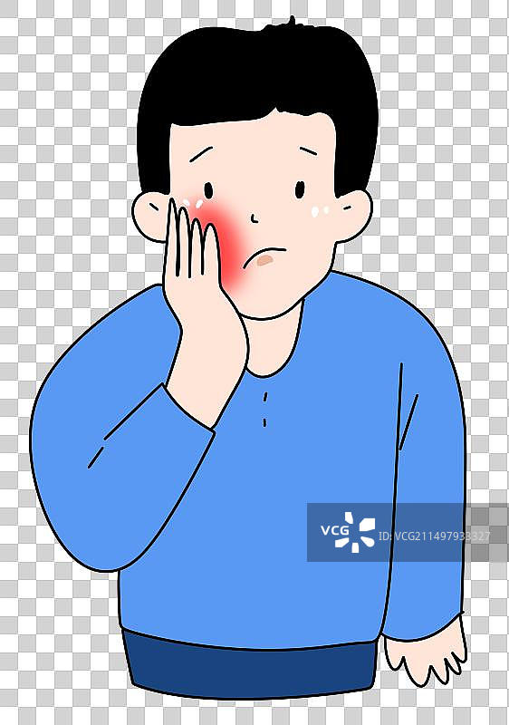牙疼，脸，腮腺炎，描边风格简笔画设计元素图片素材