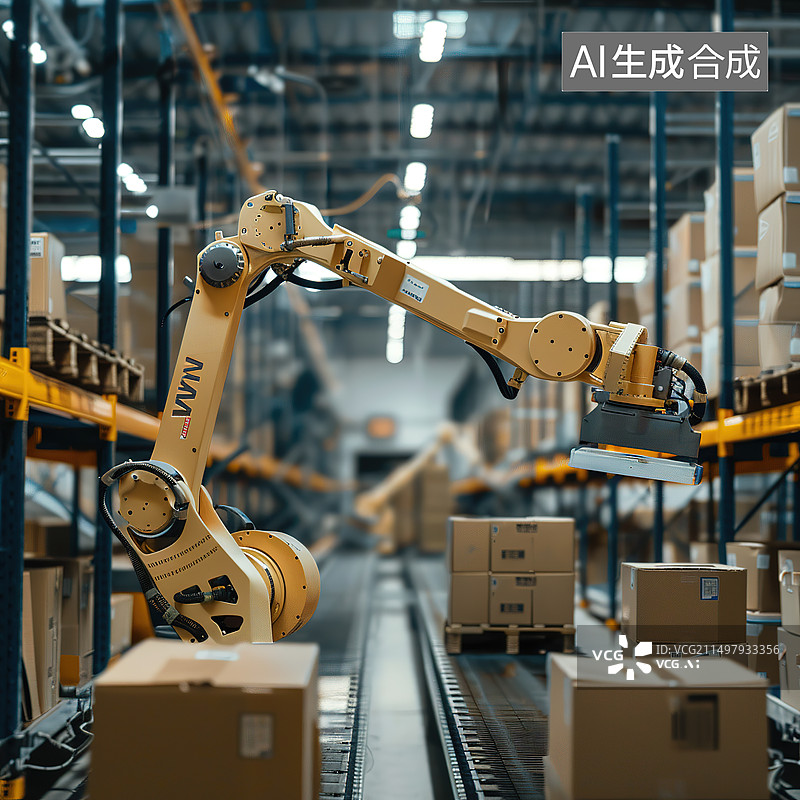 【AI数字艺术】工厂内的机器人机械臂在工作图片素材