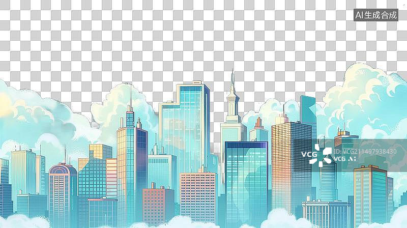 【AI数字艺术】插画 2.5D城市建筑图片素材