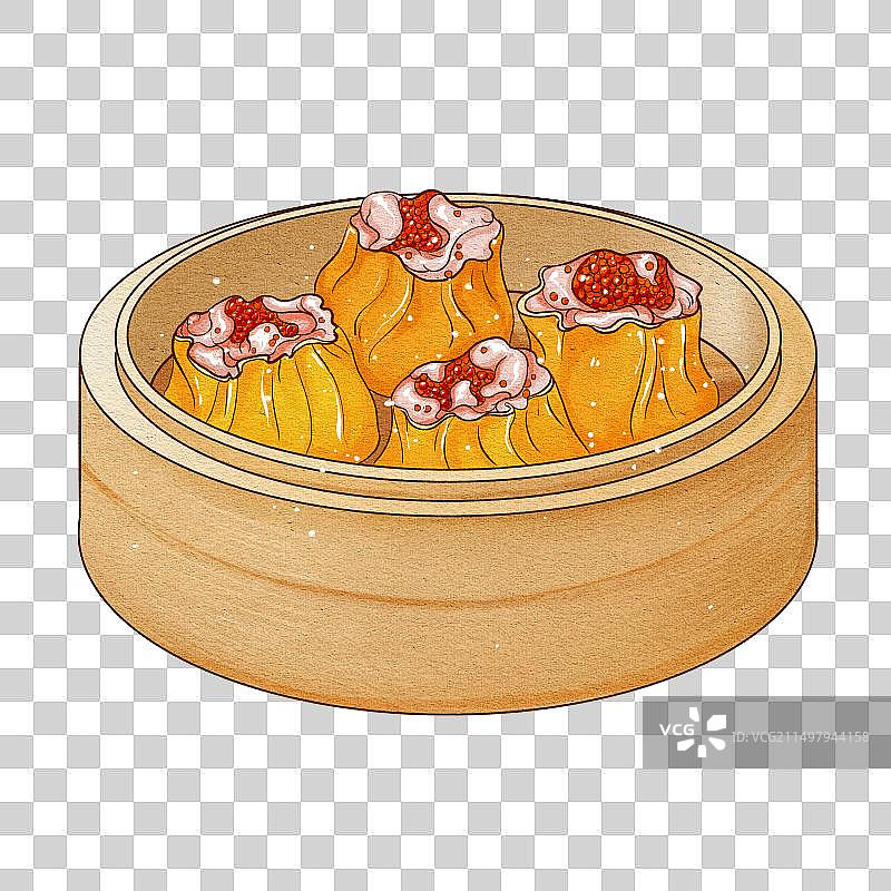 中国传统美食广式点心干蒸蟹黄烧麦图片素材