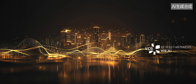 【AI数字艺术】金色城市建筑群金融商务插画背景图片素材