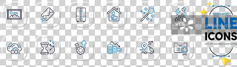 魔法棒工作居家和证书线性图标图片素材